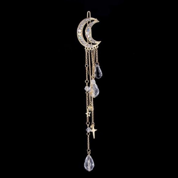 🎀 CRESCENT MOON HAIR PIECE CLIPIN BOHO CHIC CRYSTAL LOVE DANGLE BLING DIAMOND - Picture 6 of 10